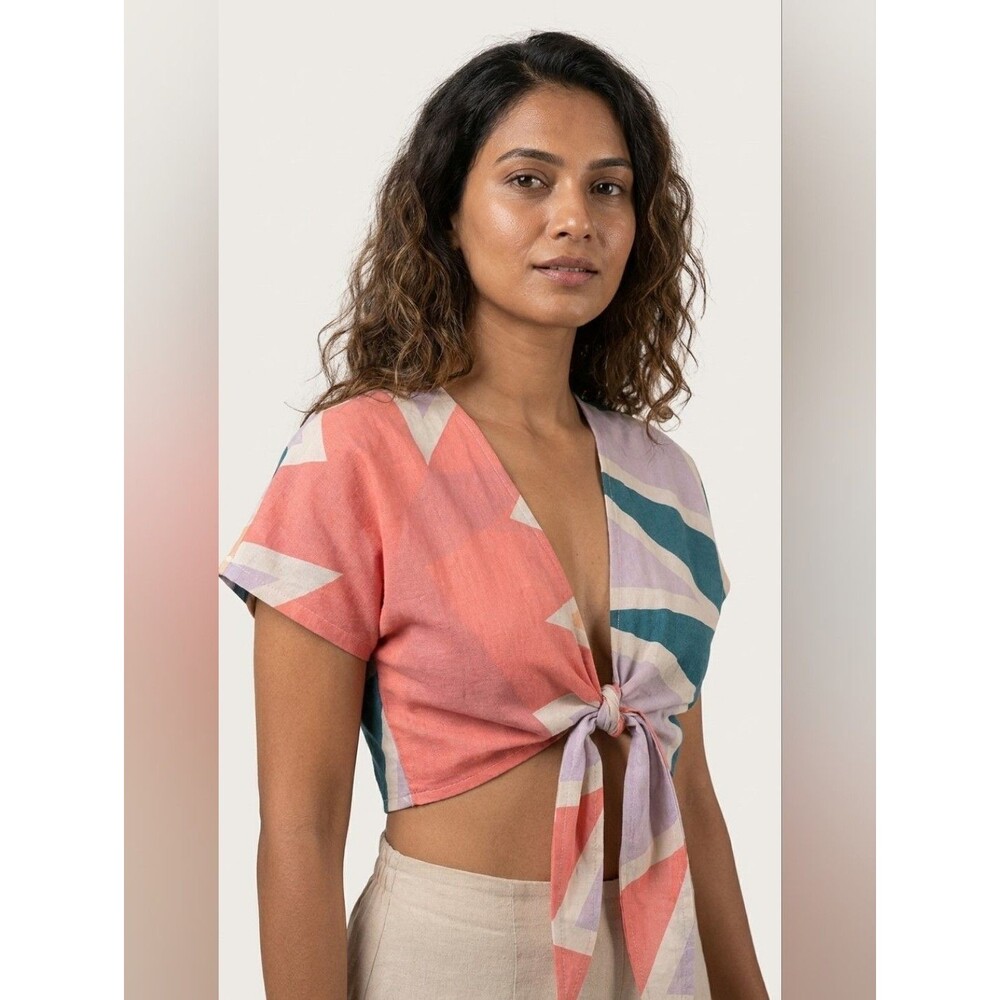 Tie Front Crop Top size small,Wrap Top - Pink, Teal & Lavender